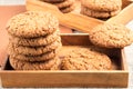 Close-up view on oat biscuits in wooden boxes Royalty Free Stock Photo