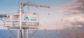 Close up view of offshore hydrogen production through a hydrogen rig platform Royalty Free Stock Photo