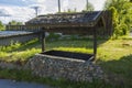 Close up view of old abandoned well on green nature plants background Royalty Free Stock Photo