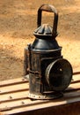 View of old and antique oil lamp used in rail transport for sgnalling in the night