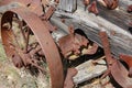 Close up view of an old antique threshing machine