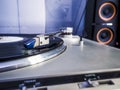 Close up view of old fashioned turntable Royalty Free Stock Photo