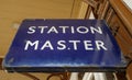 Close-up view of an old metal British Railway station master sign. Royalty Free Stock Photo