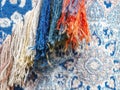 Abstract colorful background with close up view of an old carpet