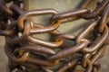 Close-up view of old rusty chain links. Royalty Free Stock Photo