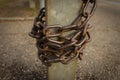 Close-up view of old rusty chain links. Royalty Free Stock Photo