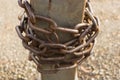 Close-up view of old rusty chain links. Royalty Free Stock Photo