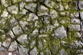 Detail of an old stone wall with moss - natural texture background Royalty Free Stock Photo