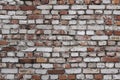 Close-up view of the old wall, roughly built of red and white bricks