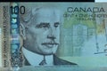 Close up view of a one hundred dollar canadian banknote