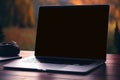 Close-up view of open blank screen laptop computer, AI Generated Royalty Free Stock Photo