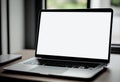 Close-up view of open blank screen laptop computer, AI Generated Royalty Free Stock Photo