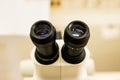 Close up view of optical microscope for educational and routine use. Biochemistry, pharmaceutical medicine,science concept Royalty Free Stock Photo
