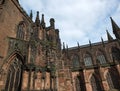 Close up view of ornate medieval stonework on the historic chester cathedral