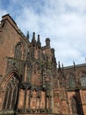 Close up view of ornate medieval stonework on the historic chester cathedral