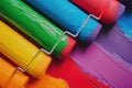 A close up view of paint rollers in various vibrant colors. This versatile image can be used to depict creativity, DIY Royalty Free Stock Photo