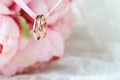 Close up view of pair golden wedding rings Royalty Free Stock Photo