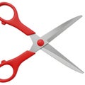 Open Red Handled Scissors with Sharp Silver Blades on White Background cutting tool metal Royalty Free Stock Photo