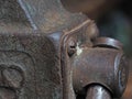 Close-up view of part of the old metal vise. Abstract images, industrial objects