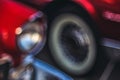 Close-up view part of a vintage old car with bubble bokeh effect Royalty Free Stock Photo