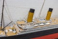 Close up view of part of wooden Titanic ship model. Beautiful wooden Titanic hobby model isolated.