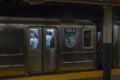 Close-up view of passengers in subway train of New York subway. New York. USA Royalty Free Stock Photo