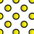 Close up view pattern of mini size yellow plast wheel with black tire isolated on white background.