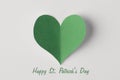 Close up view photo of green heart with congrats text isolated white color backdrop