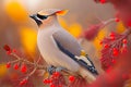 Close-up view of photo realistic colorful Bohemian Waxwing bird.AI Generated