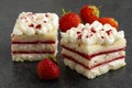 Close up view of piece of strawberry cheescake