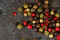 Close up view of the pile of four colored pepper