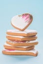 St valentines day flat lay with glazed heart shaped cookies