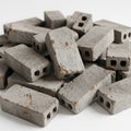 Pile of Gray Construction Bricks with Holes and Rough Texture on White Background building Royalty Free Stock Photo