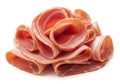 Pile of thinly sliced ham isolated on white background Royalty Free Stock Photo