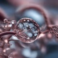 A close-up view of a pink, water-filled bubble with droplets of water inside. Royalty Free Stock Photo