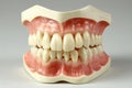A close-up view of a plastic dental model, showcasing a full set of pearly white teeth Royalty Free Stock Photo