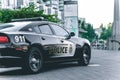 Close up View of police car `Vancouver Police` in Coal Harbour Royalty Free Stock Photo