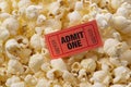 Close-up View of Popcorn and Movie Ticket