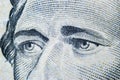 Close up view Portrait of Alexander Hamilton on the one ten dollar bill. Background of the money. 10 dollar bill with Alexander Ha Royalty Free Stock Photo