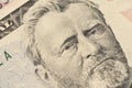 Close up view Portrait of Ulysses S. Grant on the one fifty dollar bill. Background of the money. Royalty Free Stock Photo