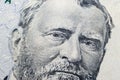 Close up view Portrait of Ulysses S. Grant on the one fifty dollar bill. Background of the money. 50 dollar bill with Ulysses S. G