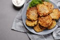 Close up view of potato pancakes. Potatoes pancakes latkes, flapjacks