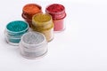 Close-up view of powder eyeshadows in different Royalty Free Stock Photo
