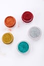 Close-up view of powder eyeshadows in different Royalty Free Stock Photo