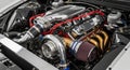 High- Performance Turbocharged V8 Engine with Custom Chrome and Red Accents automobile automotive Royalty Free Stock Photo