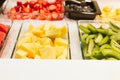 Close up view of prepared fruits in a market. healthy lifestyle