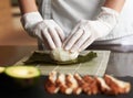 Process of preparing rolling sushi Royalty Free Stock Photo