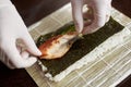 Process of preparing rolling sushi Royalty Free Stock Photo