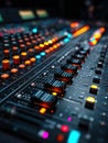 Professional Audio Mixing Console Display With Glowing Faders and Knobs in a Recording Studio During a Live Music Royalty Free Stock Photo