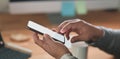 Close-up view of professional businessman looking at his blank screen smartphone Royalty Free Stock Photo